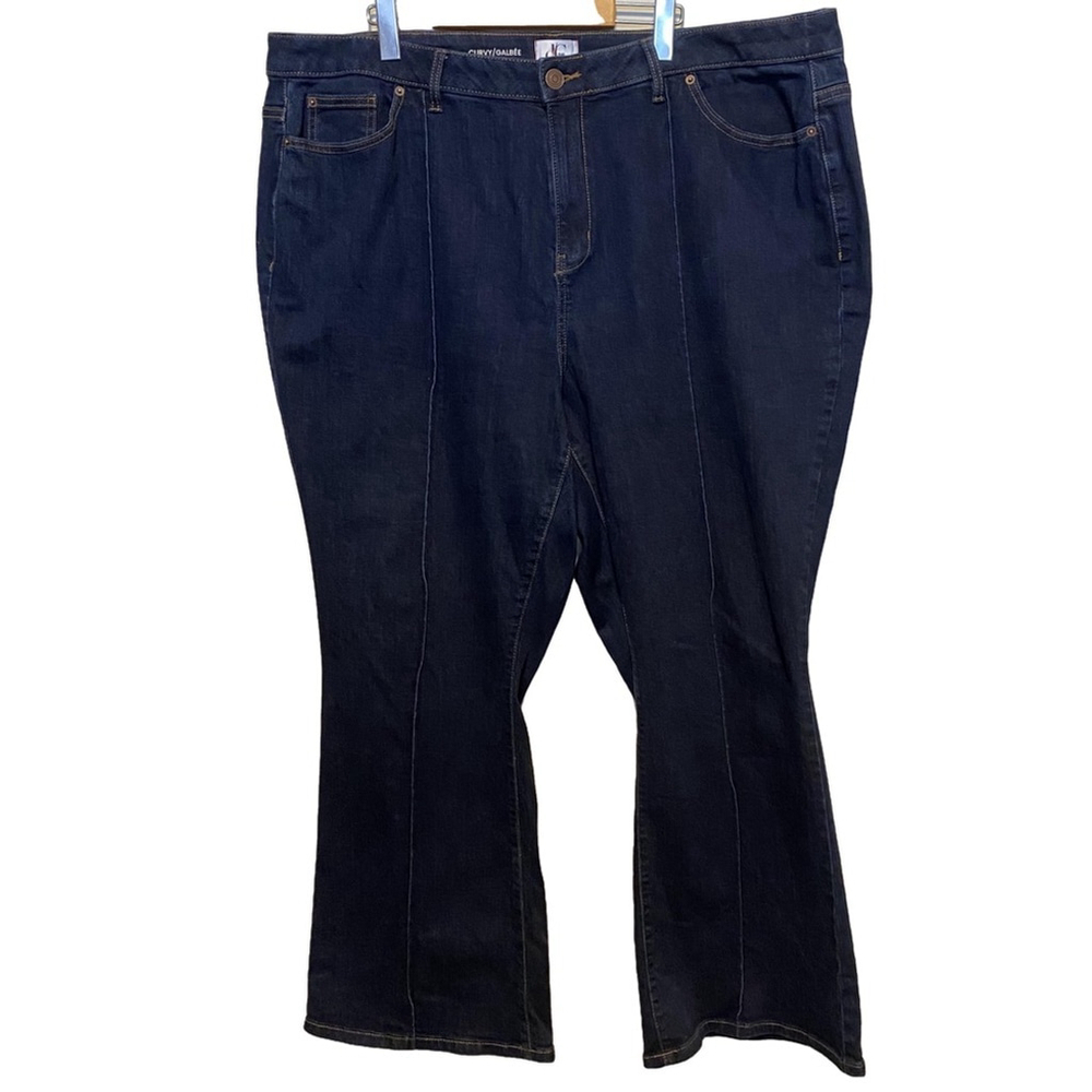 Curvy Fit Wide Leg Exposed Front Seam d/C Dark Blue Jeans Women’s Plus Size 24